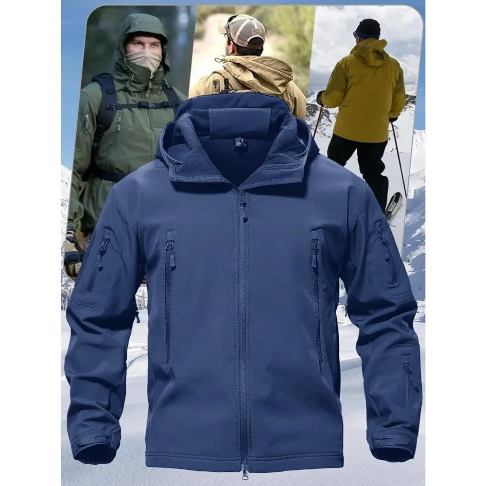 Men's #05-royal Blue Tactical Soft Shell Winter Jacket with Fleece Lining & Hood
